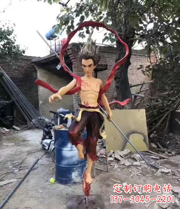 厦门仿真玻璃钢哪吒雕塑精美绝伦