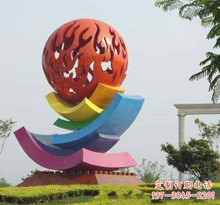 厦门不锈钢广场火苗镂空球雕塑
