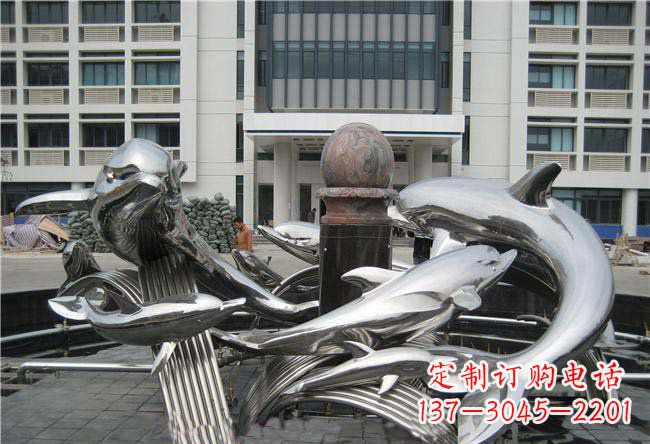 厦门不锈钢浪花和海豚动物雕塑
