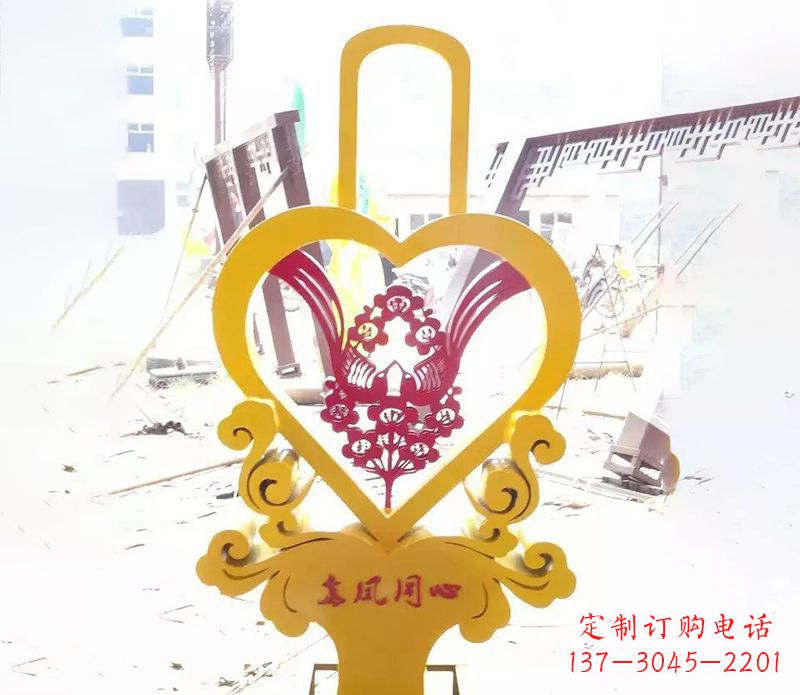 厦门不锈钢龙凤同心雕塑精美雕刻传递着浓浓爱意