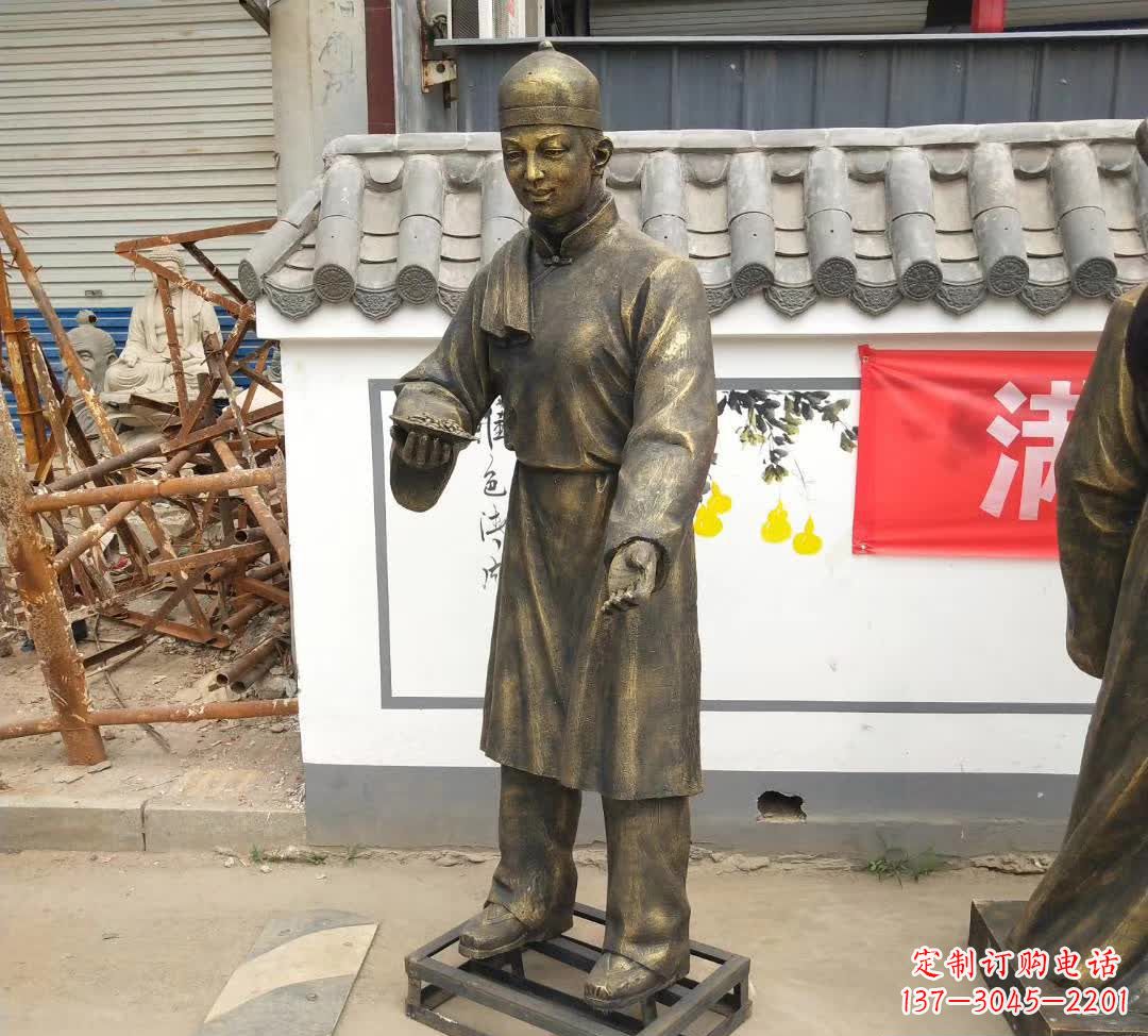 厦门步行街店小二人物铜雕