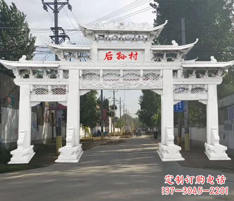 厦门村庄三门五楼牌坊石雕 (2)