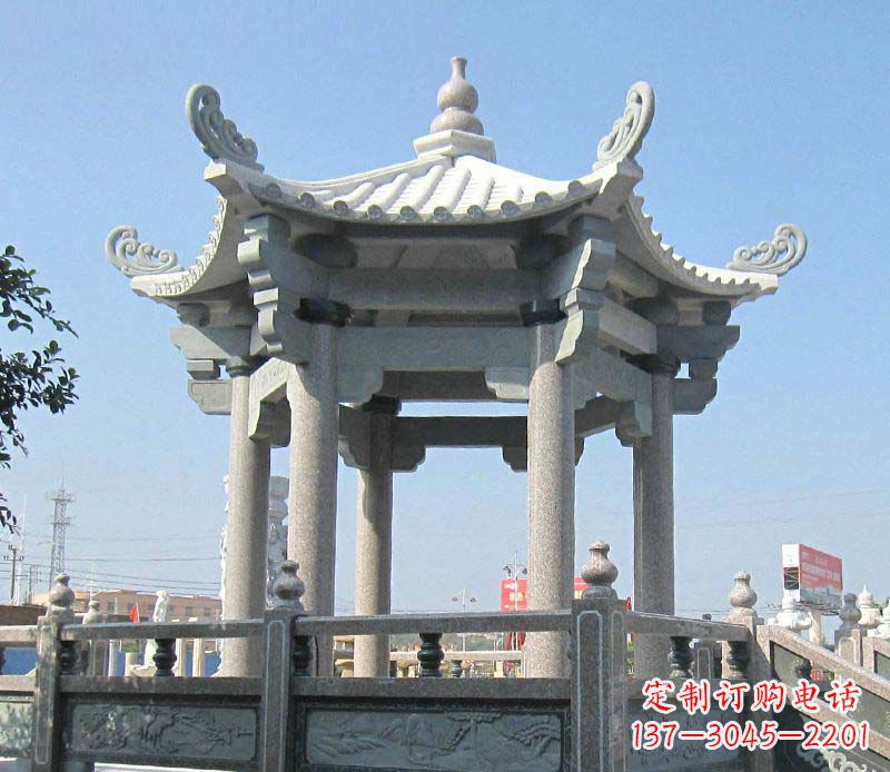 厦门大理石六角凉亭石雕 (2)