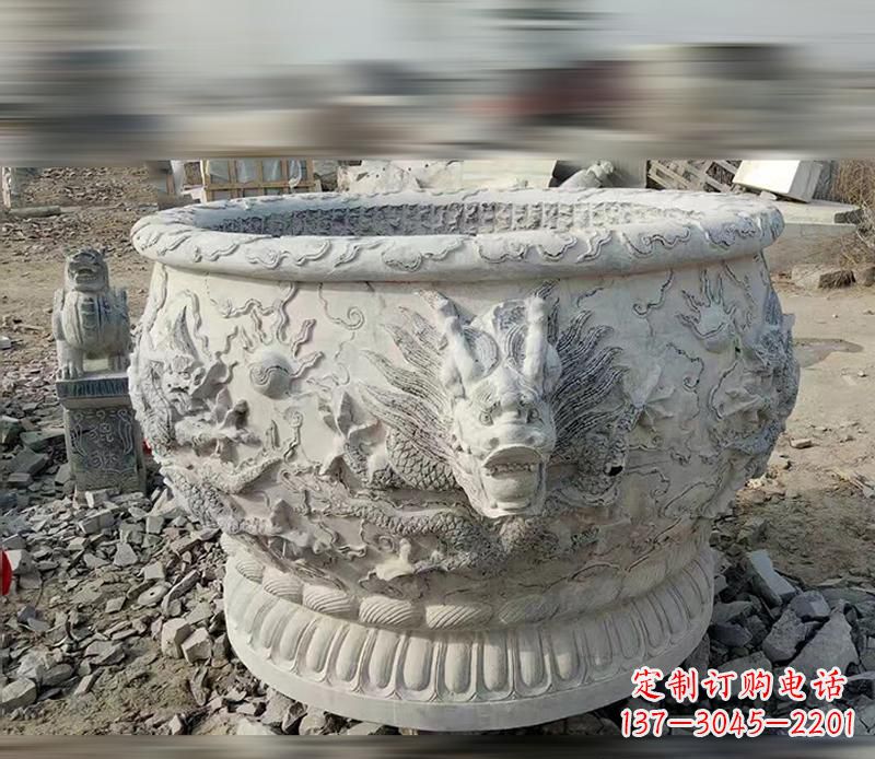 厦门大理石龙浮雕水缸