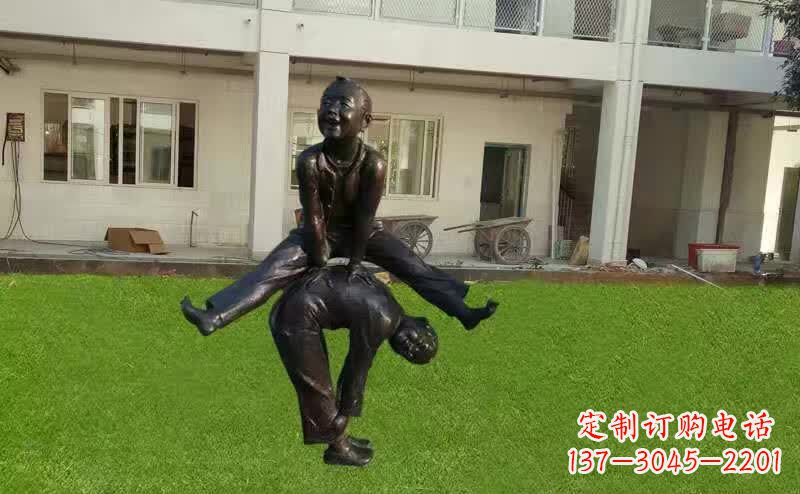 厦门卡通青少年跳马铜雕塑