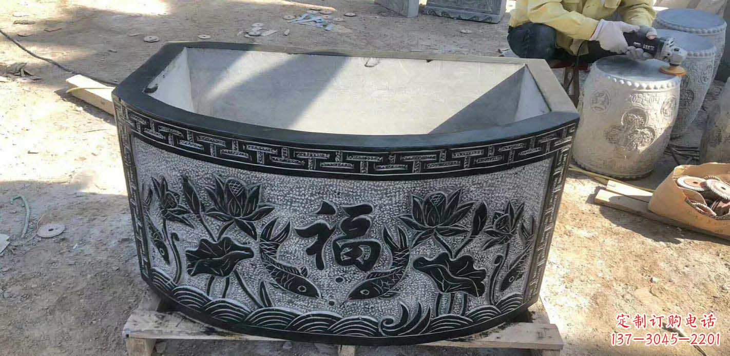厦门精致方口石浮雕水缸雕塑