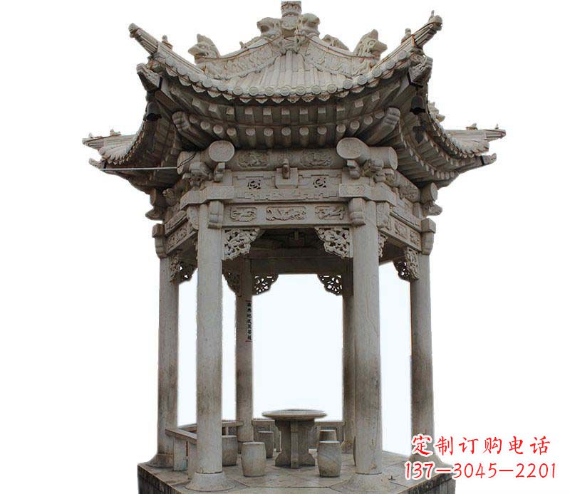 厦门精美仿古六角凉亭石雕