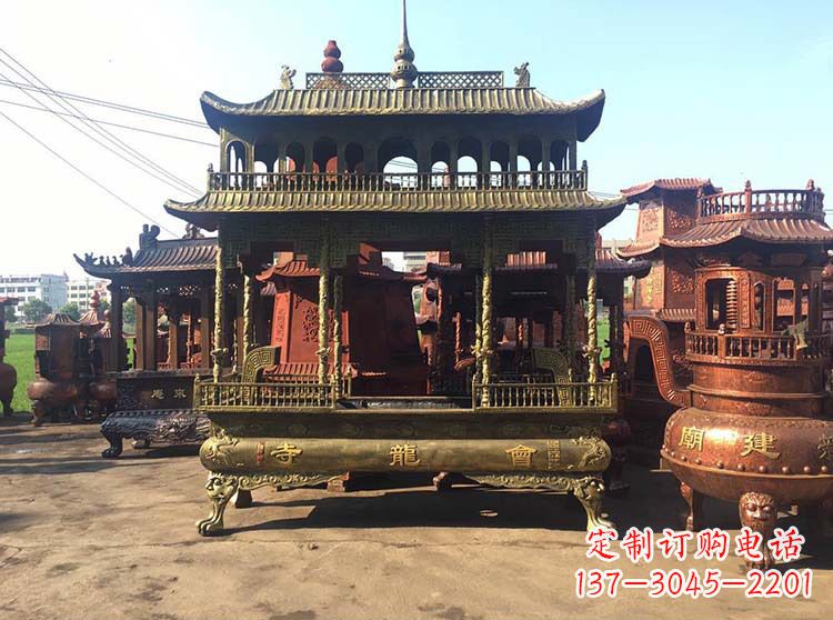 厦门高浮雕螭龙纹铜香炉
