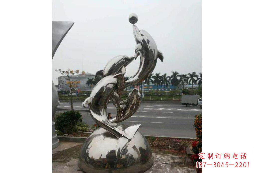 厦门海豚系列不锈钢顶球雕塑