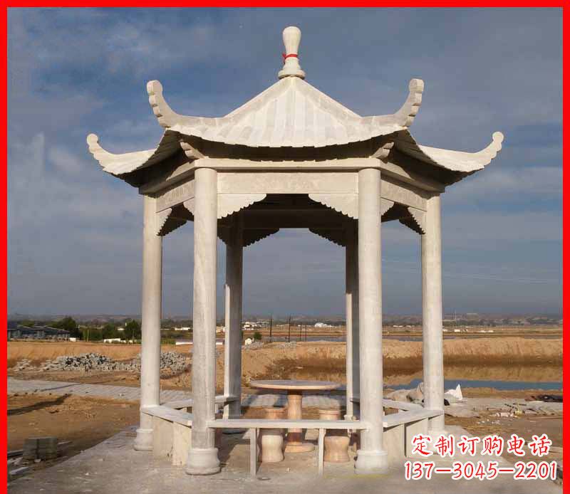 厦门公园大理石六角石雕凉亭 (2)