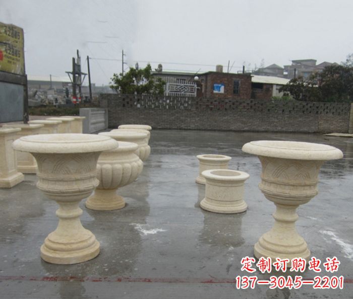 厦门完美绽放——大理石花盆石雕