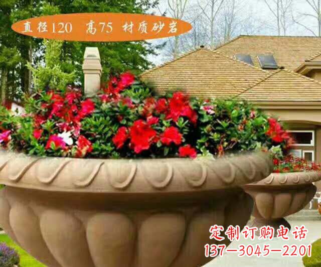 厦门公园砂岩花盆石雕花钵