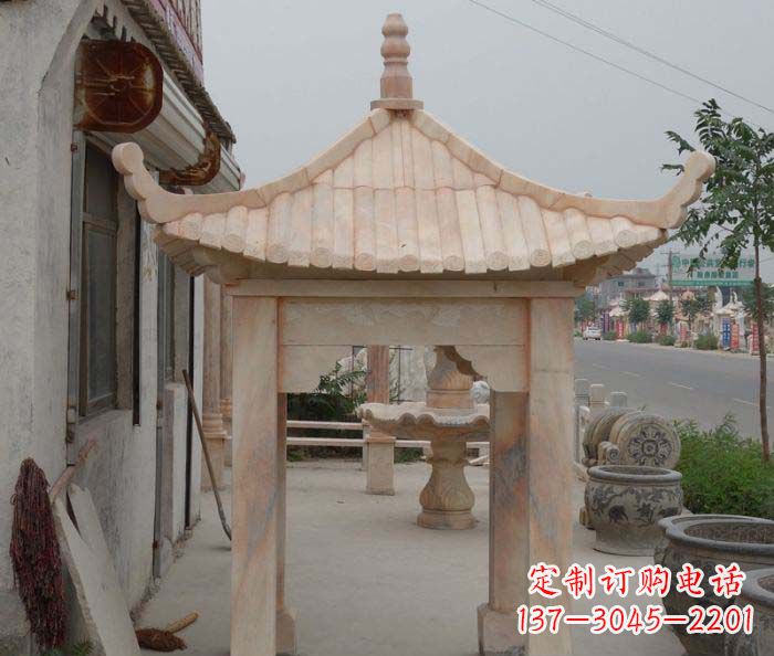 厦门精美红六角石凉亭雕塑