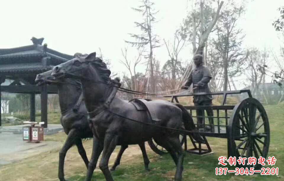 厦门古代人物拉马车铜雕塑