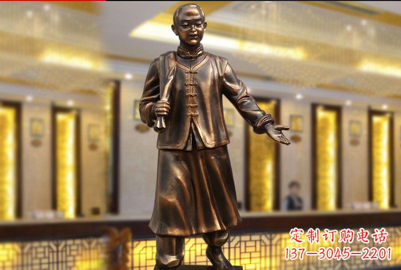 厦门广场铜雕商场店小二人物雕塑