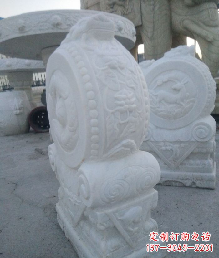 厦门汉白玉抱鼓石门墩雕塑