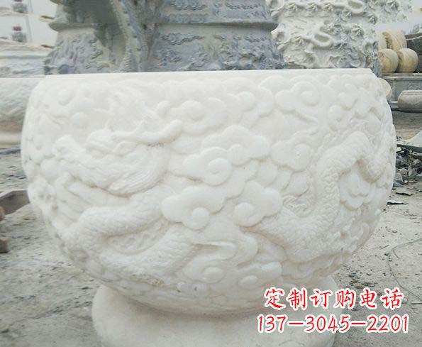 厦门汉白玉龙浮雕招财石水缸