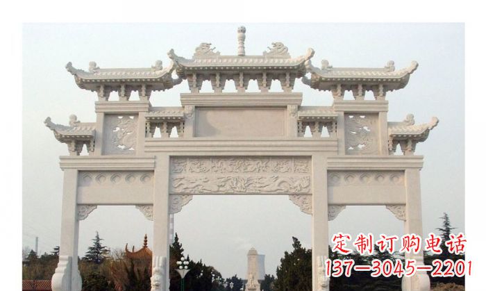 厦门汉白玉三门石雕牌坊