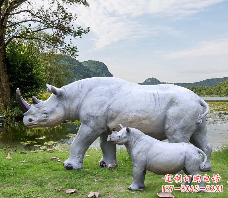 厦门石雕犀牛母子雕塑