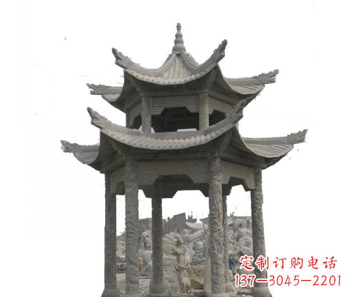 厦门双层仿古石雕凉亭 (2)