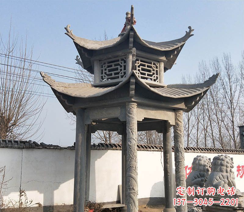 厦门双层户外凉亭石雕 (2)