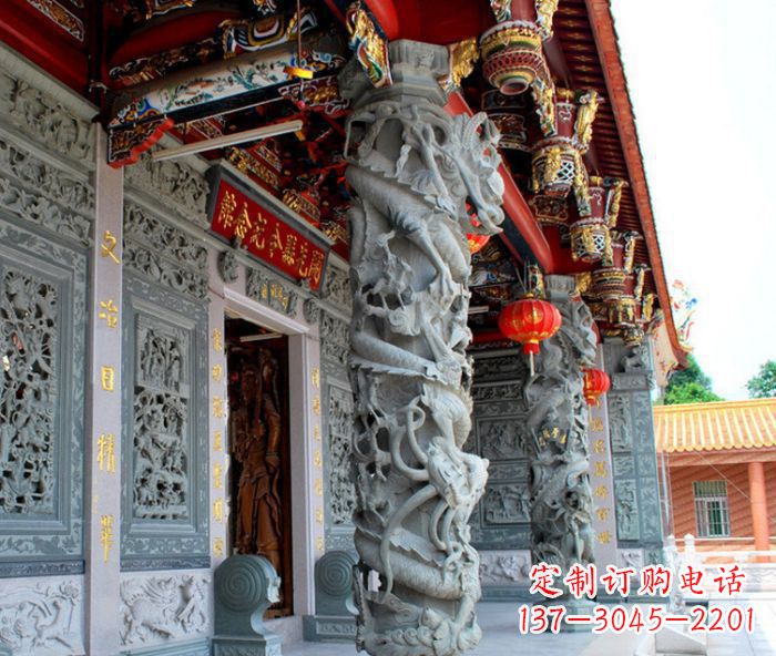 厦门寺庙景观龙柱石雕