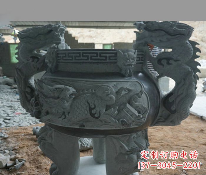 厦门寺庙景观青石龙头香炉石雕