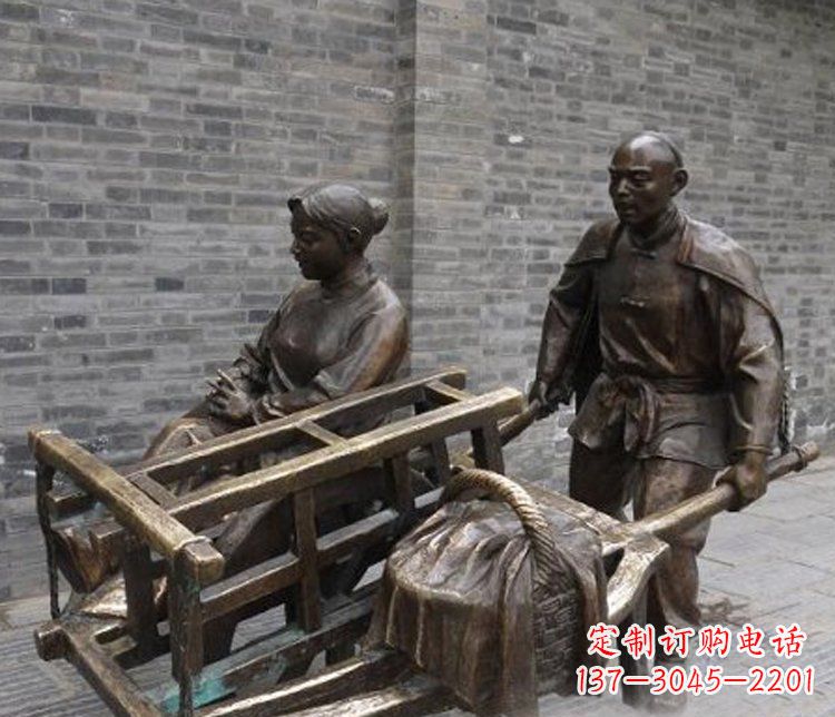 厦门推独轮车的人物铜雕