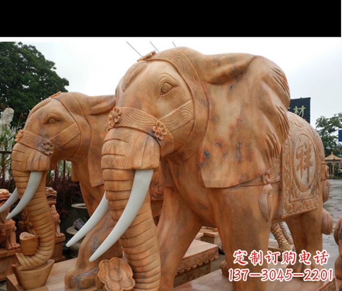 厦门晚霞红吉祥如意门口镇宅招财大象石雕 (3)