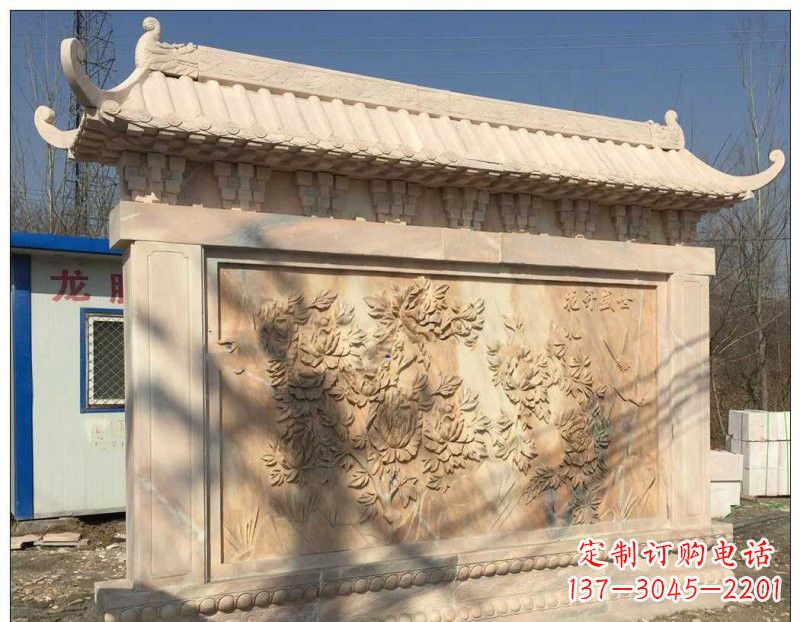 厦门晚霞红牡丹花浮雕影壁