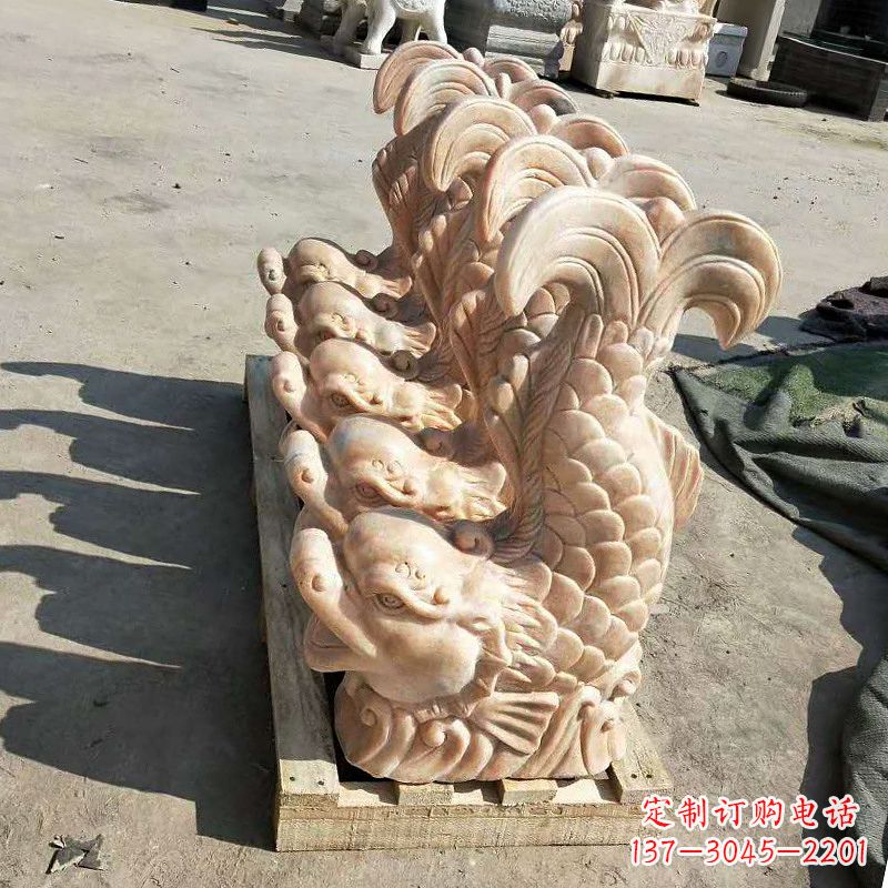 厦门晚霞红喷水鱼石雕-园林水景喷泉动物雕塑摆件