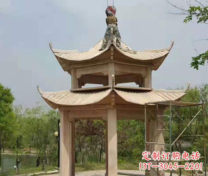 厦门晚霞红双层凉亭石雕 (2)