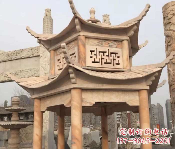 厦门晚霞红双层石雕凉亭