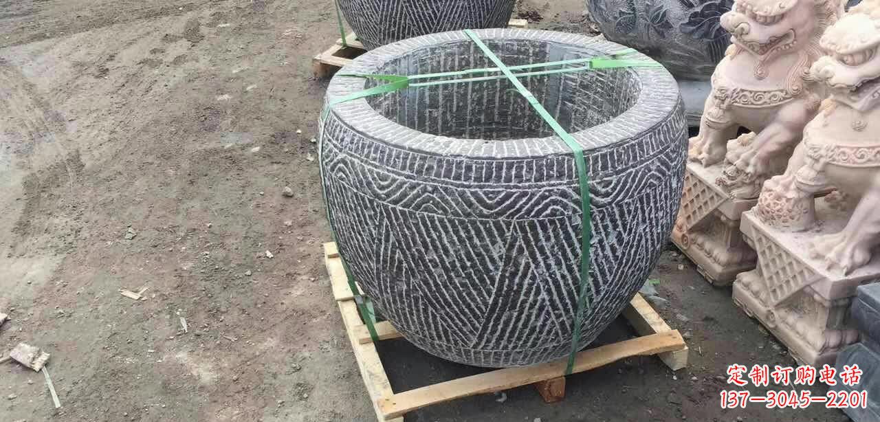 厦门纹理石浮雕水缸