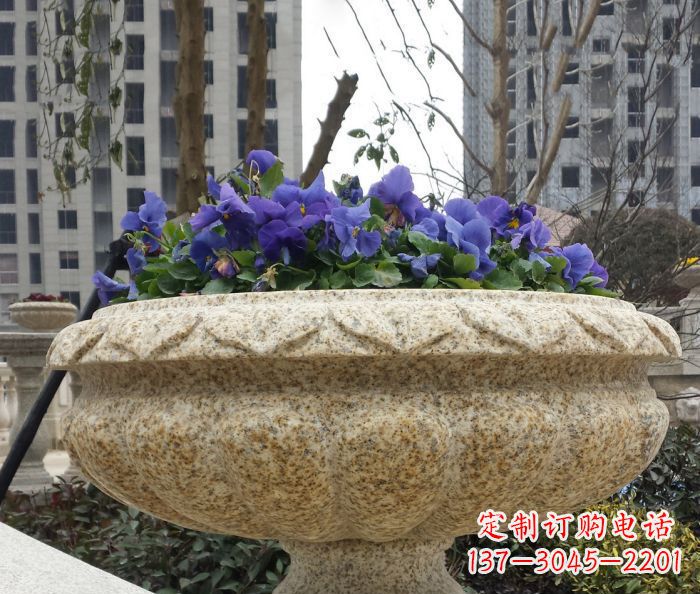 厦门小区景观大理石花盆石雕 