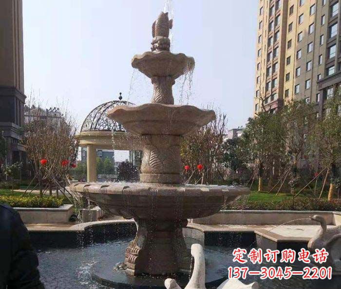 厦门小区景观晚霞红鲤鱼石雕喷泉
