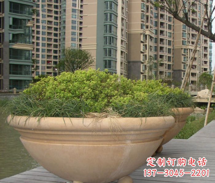 厦门小区景观晚霞红花盆石雕