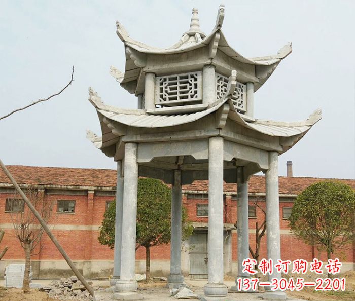 厦门园林仿古双层石雕凉亭 (2)