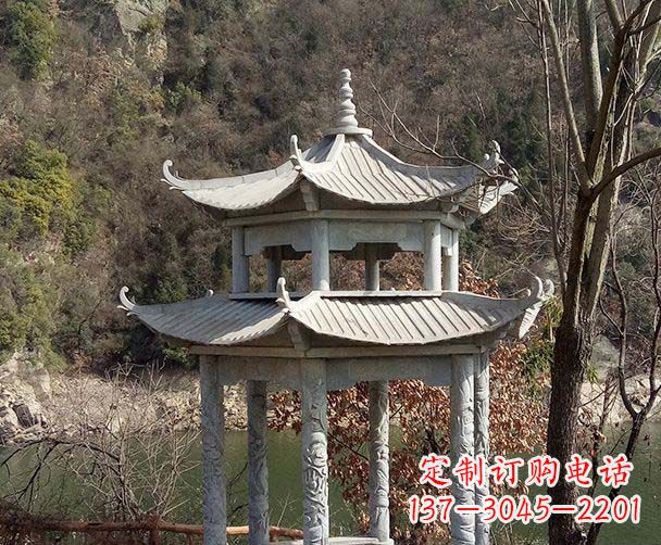 厦门园林仿古双层石雕凉亭