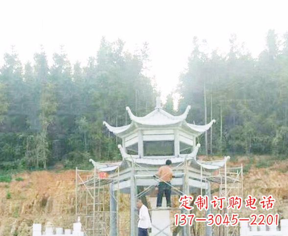 厦门园林仿古双层石凉亭景观石雕 (2)