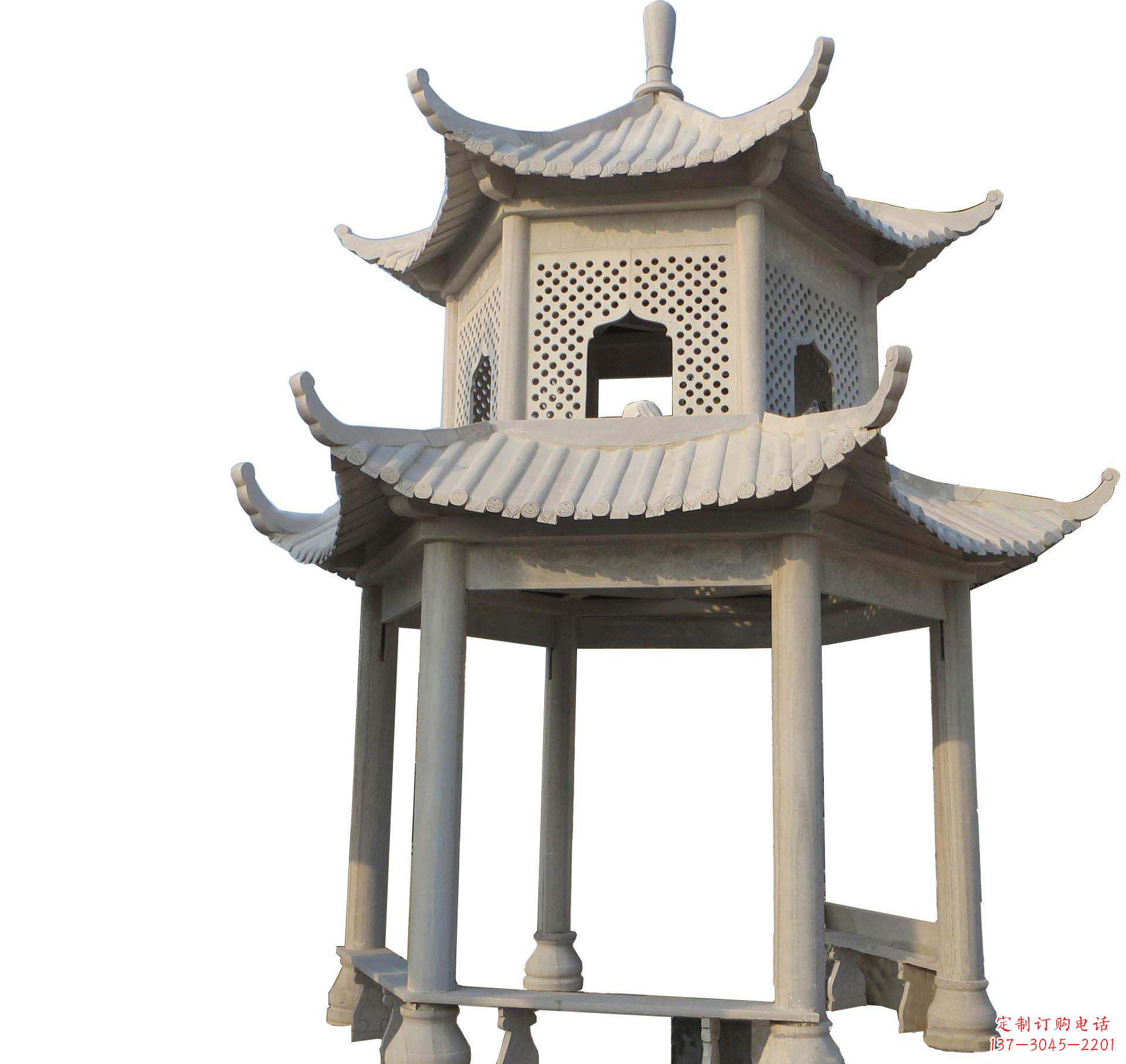 厦门园林景观大理石六角石雕双层凉亭