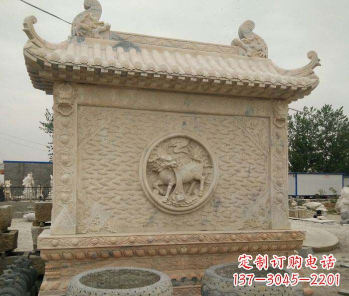 厦门园林景观晚霞红石雕影壁