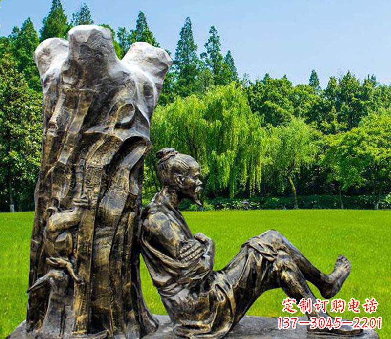厦门园林守株待兔典故人物铜雕