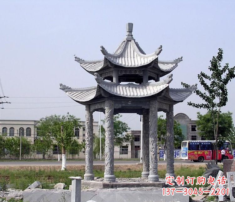 厦门园林双层仿古凉亭石雕