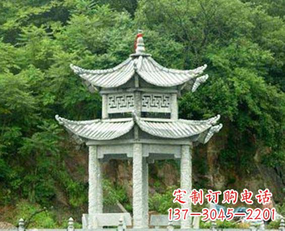 厦门园林双层六角石凉亭景观石雕