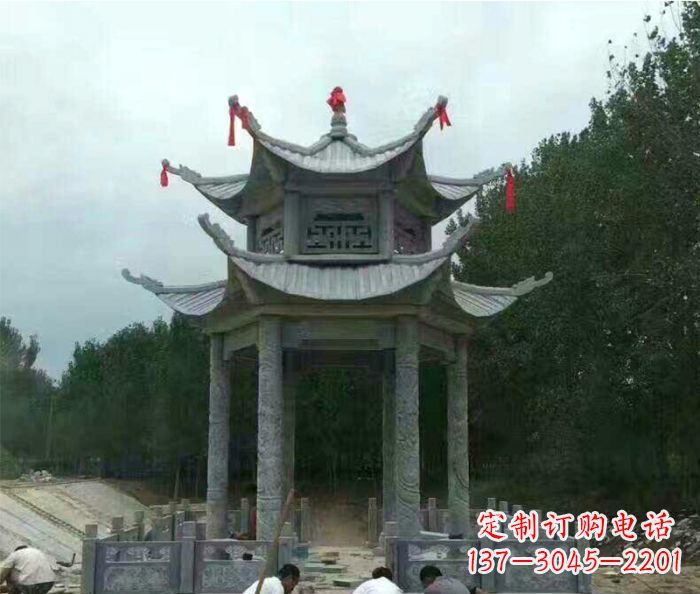 厦门园林双层凉亭石雕 (3)