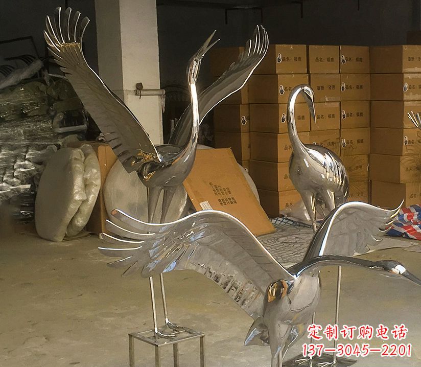 厦门园林云中仙鹤不锈钢雕塑
