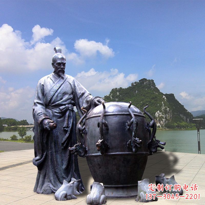 厦门张衡地动仪地震仪雕塑-玻璃钢仿铜历史名人情景雕塑